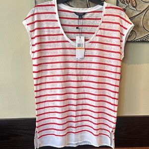 Tommy Hilfiger Red and White Striped Short Sleeve Tee